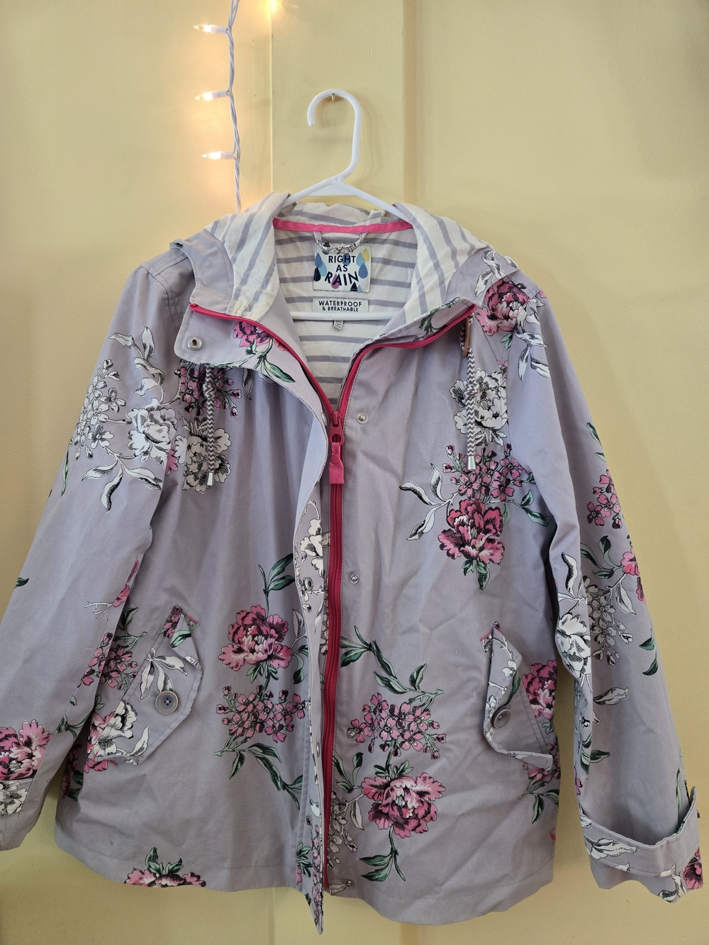 Joules Floral Lightweight Raincoat in Lavender with Pink Accents